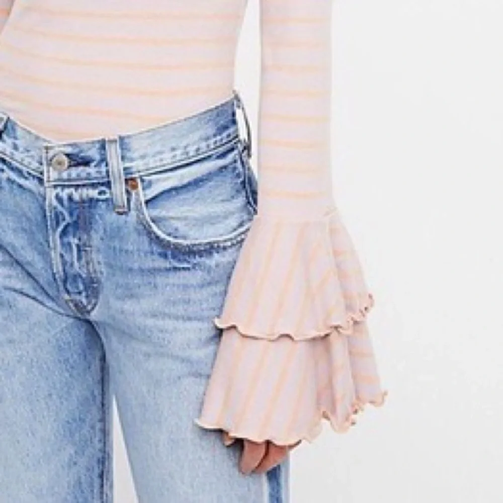 Free People We The Free Good Find Top Dusty Print Stripped Top Bell Sleeves